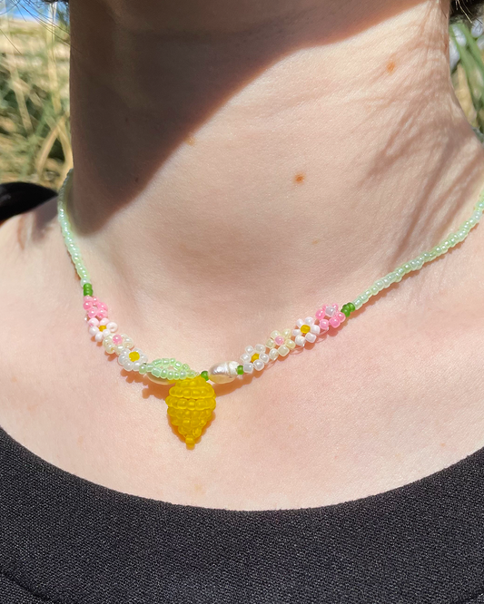 Lemon Beaded Necklace with pearls