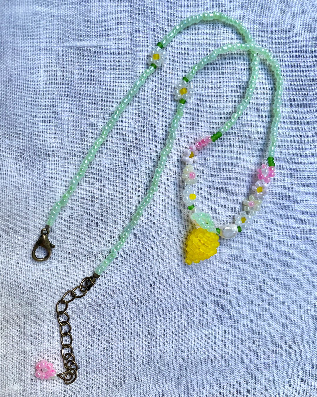 Lemon Beaded Necklace with Pearls