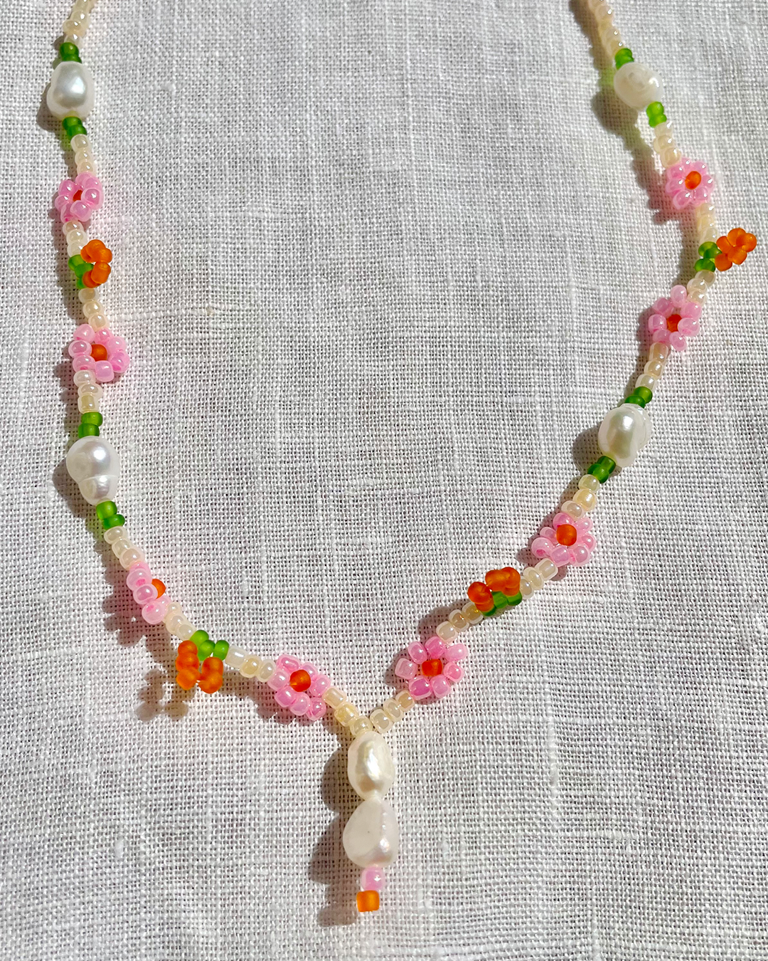 Peach Beaded Necklace with pearls