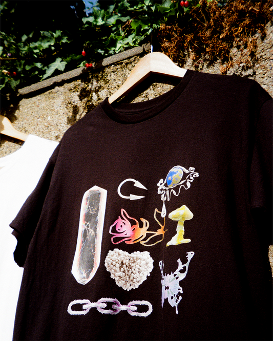 Black T-Shirt with Crystal, Mushroom & Butterfly