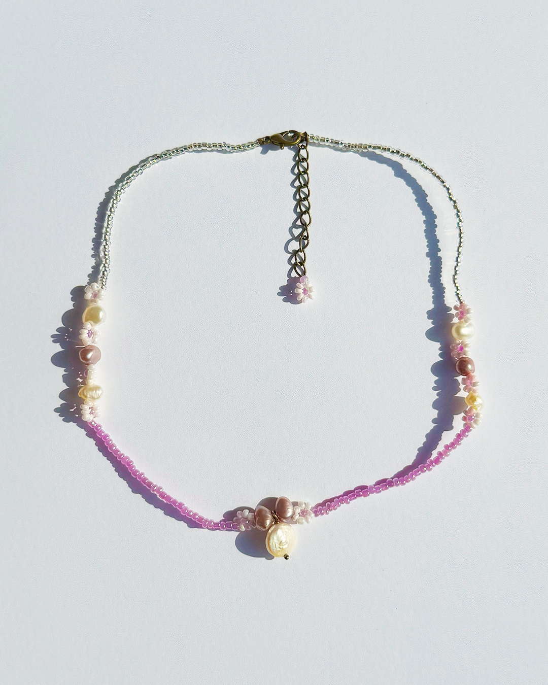 Lilac seed bead choker with fresh water pearls