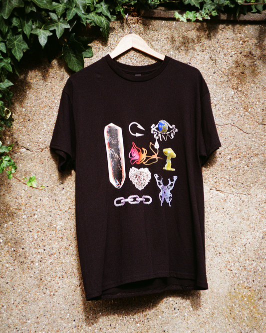 Black T-Shirt with Crystal, Mushroom & Butterfly