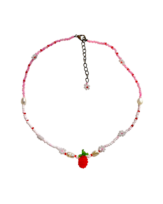 Gradient strawberry beaded necklace with fresh water pearls