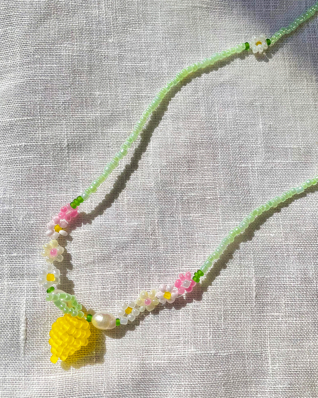 Lemon Beaded Necklace with pearls