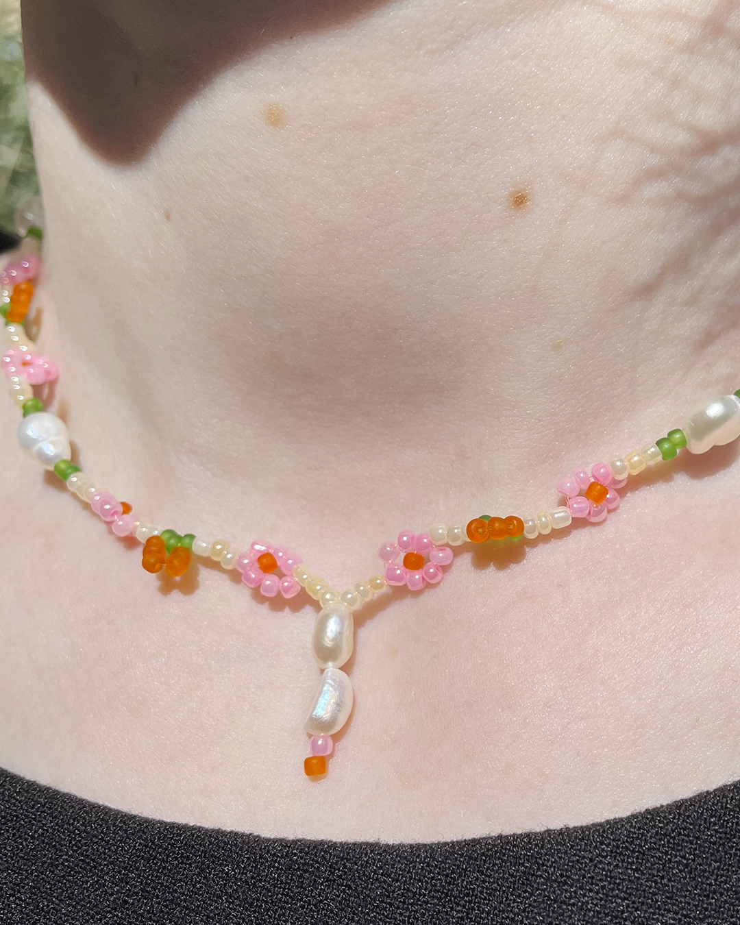 Peach Beaded Necklace with pearls
