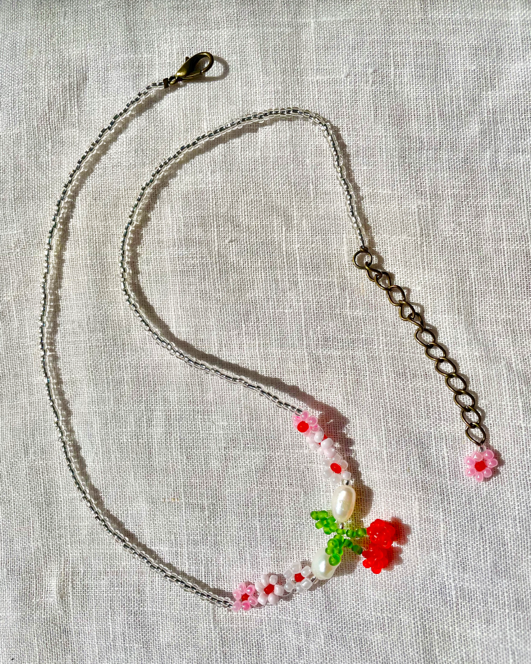 Beaded cherry necklace with pearls