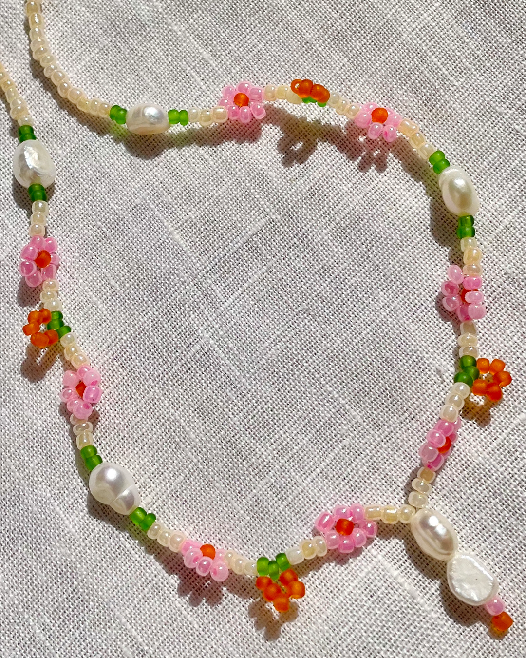 Peach Beaded Necklace with pearls