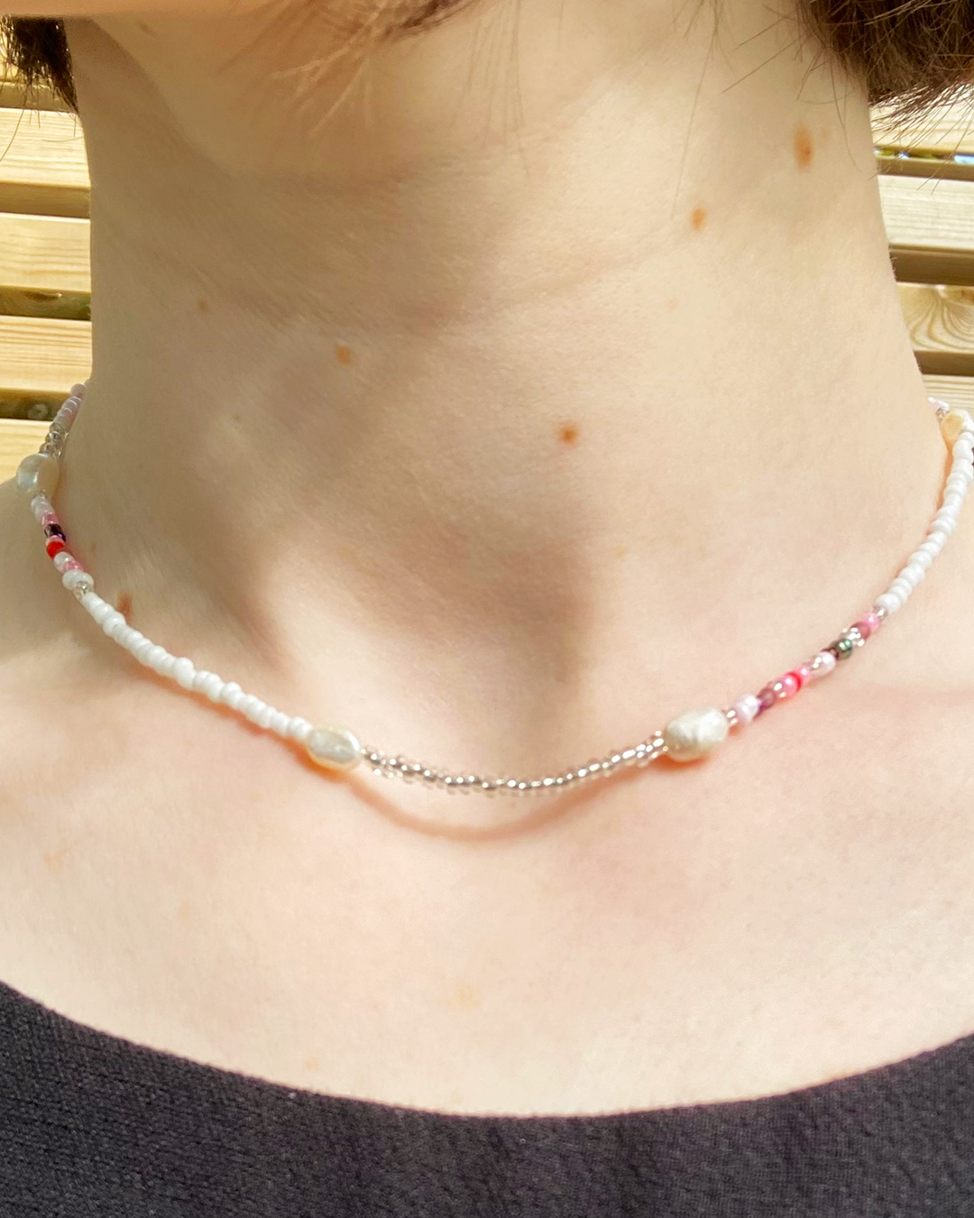 Beaded choker with fresh water pearls