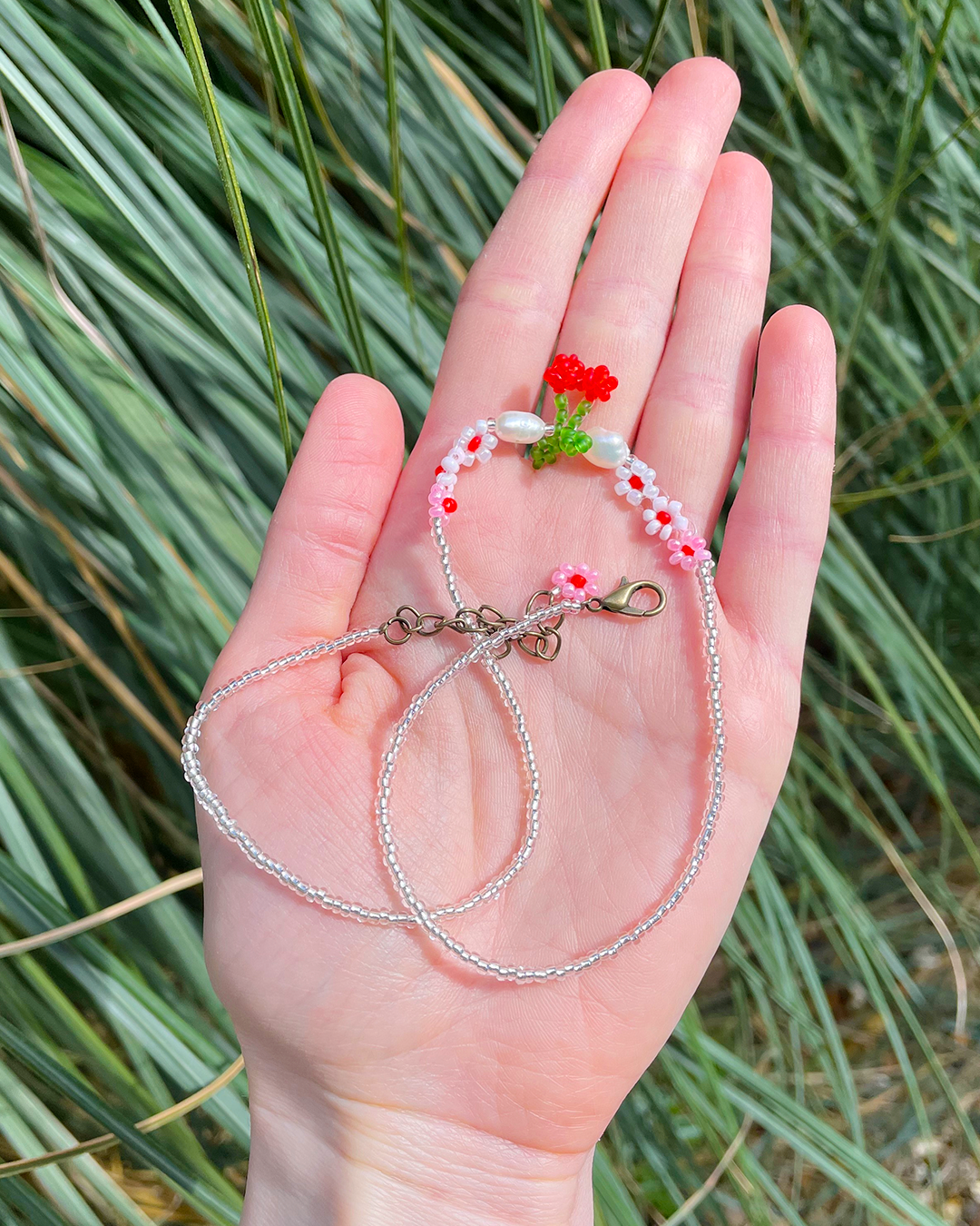 Beaded cherry necklace with pearls